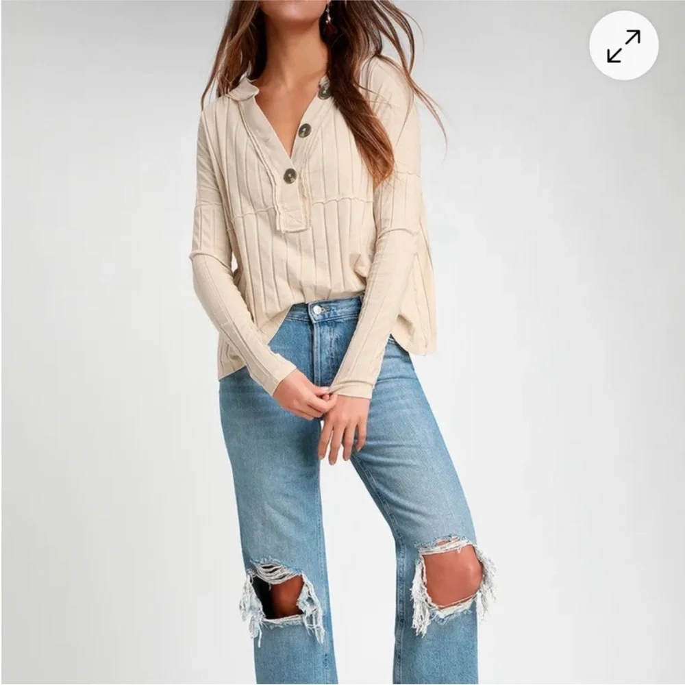 FREE PEOPLE We The Free In The Mix Henley Women's Cream Top - XSmall